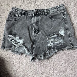 Distressed Gray Denim Shorts